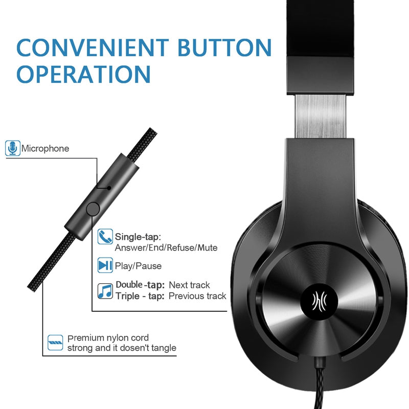 ONEODIO T3 hovedtelefoner 3,5 mm kablet stereo over øret headset med mikrofon til computertelefon pc ONEODIO T3 hovedtelefoner 3,5 mm kablet stereo over øret headset med mikrofon til computertelefon pc